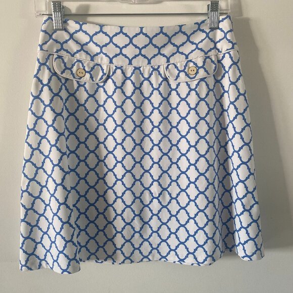 J. McLaughlin Women's White Blue Mosaic Print Skirt Size 2 K10 - Picture 1 of 4